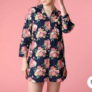 Mahogany Roslyn Nightshirt pajamas women’s Sz. M navy pink floral cotton NWT